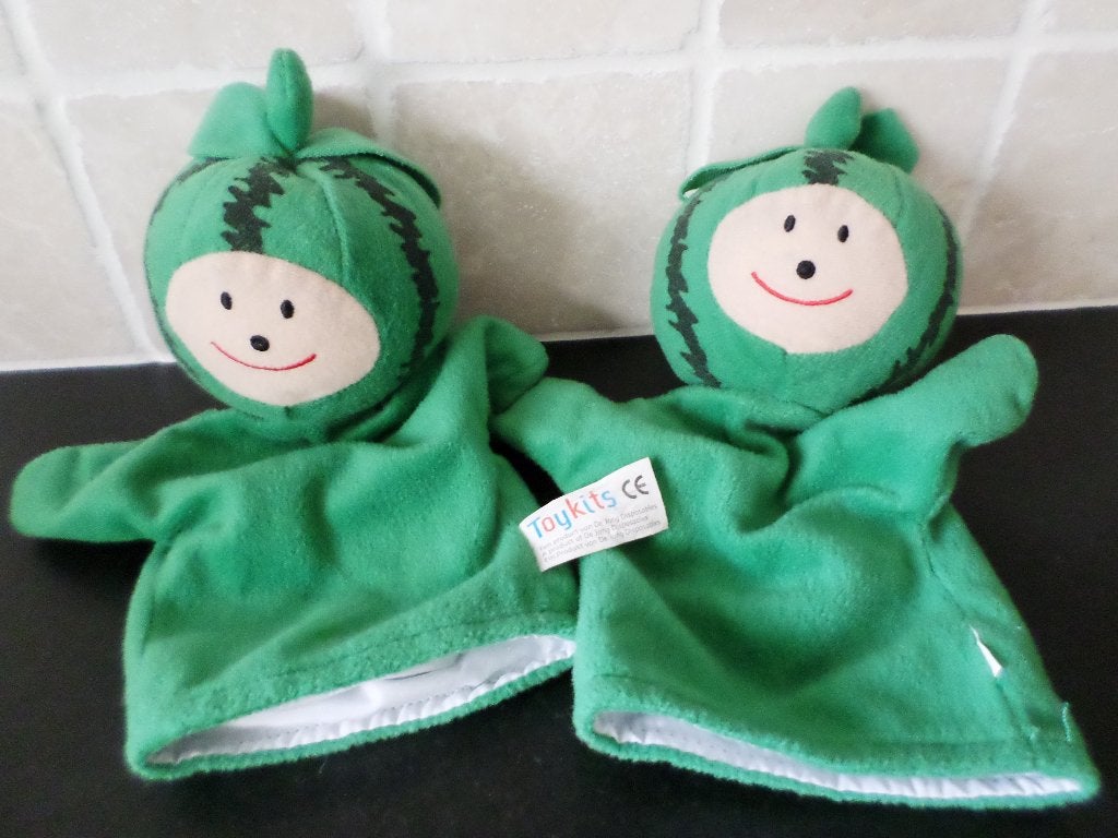 handpop Meloen, Kinderen en Baby's, Speelgoed | Knuffels en Pluche, Ophalen of Verzenden, Zo goed als nieuw, Wasbaar