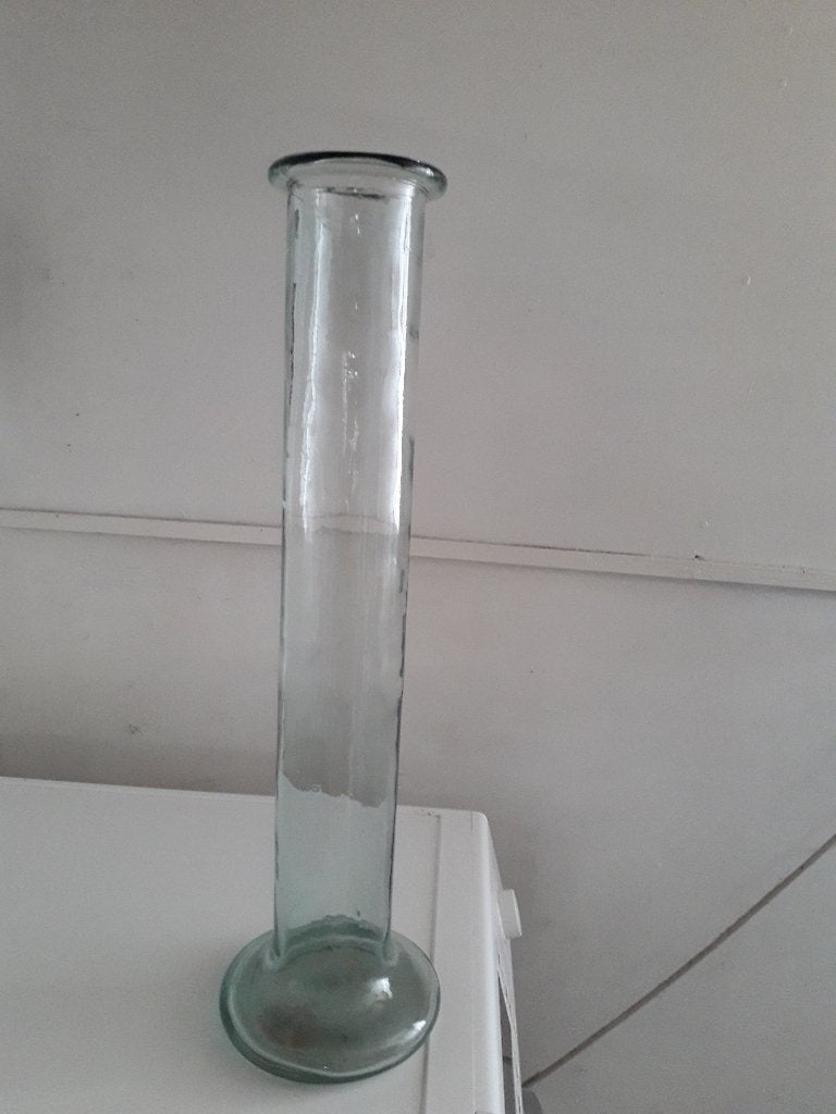 Oude glazen vaas  H 58 cm voet 16 cm, Ophalen, Gebruikt, Glas, 58 cm