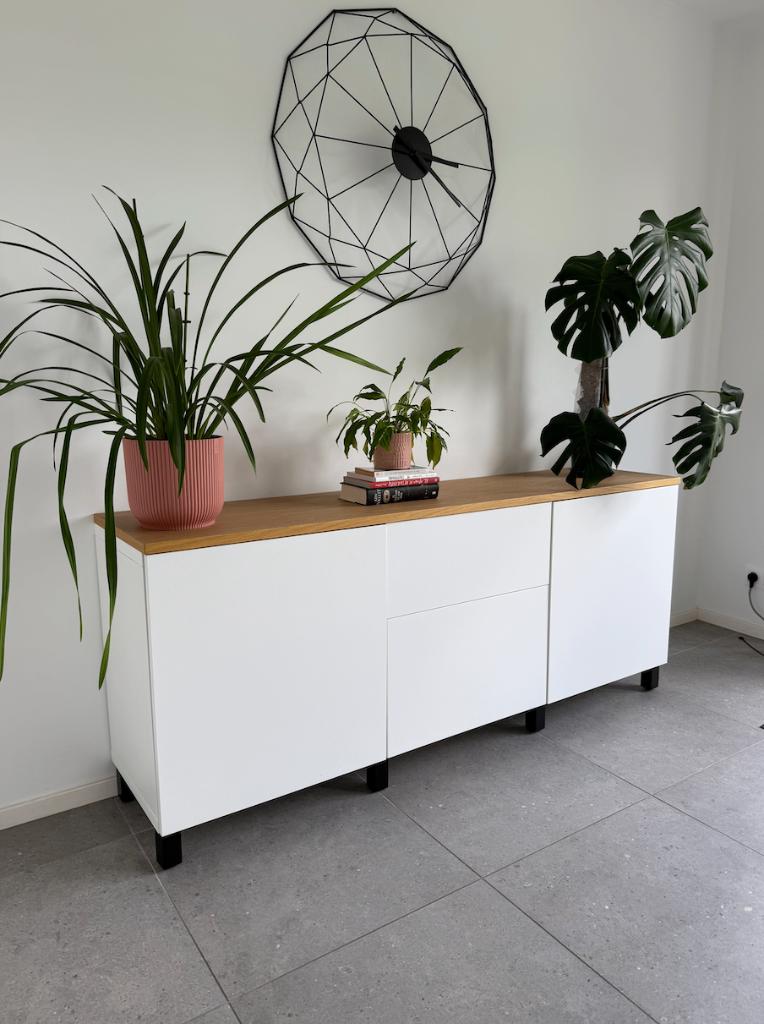 Buffet / meuble de rangement design blanc et bois, 25 à 50 cm, Avec tablette(s), Moins de 100 cm, 150 à 200 cm