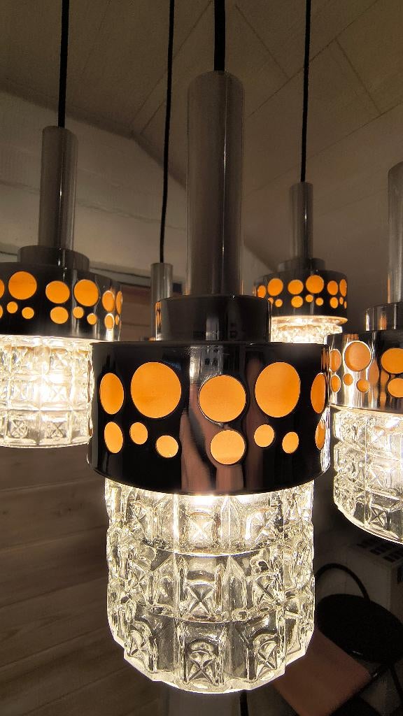 Massive cascade hanglamp - vintage, Huis en Inrichting, Lampen | Hanglampen, Ophalen, Gebruikt, Glas, Space age