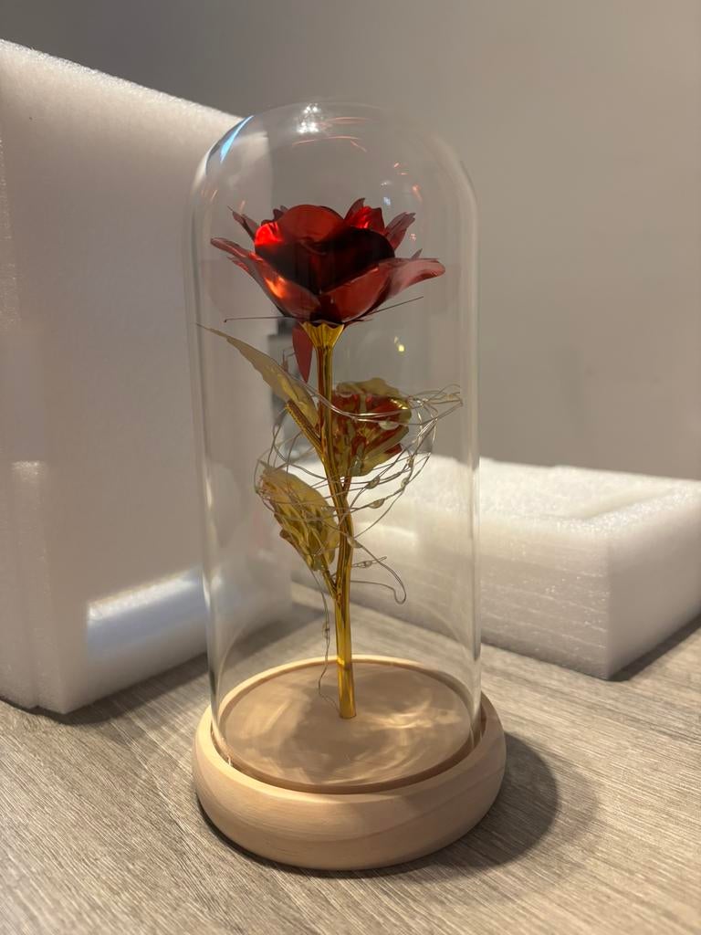Roses of Eternity - gouden roos in glazen stolp met LED, Enlèvement, Neuf
