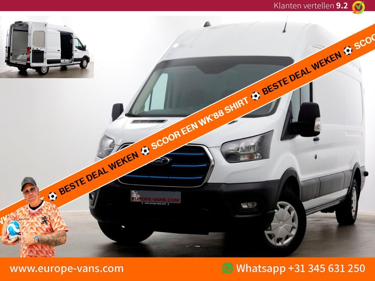 Ford E-Transit 350 L3H3 68 kWh Trend WLTP Range 317km 100% E, Auto's, Automaat, Wit, Ford, Onderhoudsboekje