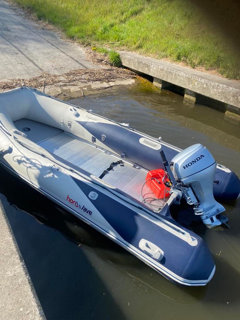 Rubberboot met aanhangwagen en honda motor, Enlèvement, Comme neuf