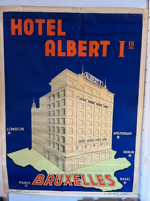 Ancienne affiche Hotel Albert 1er Bruxelles 1928, Collections, Posters & Affiches, Utilisé, Publicité, Enlèvement