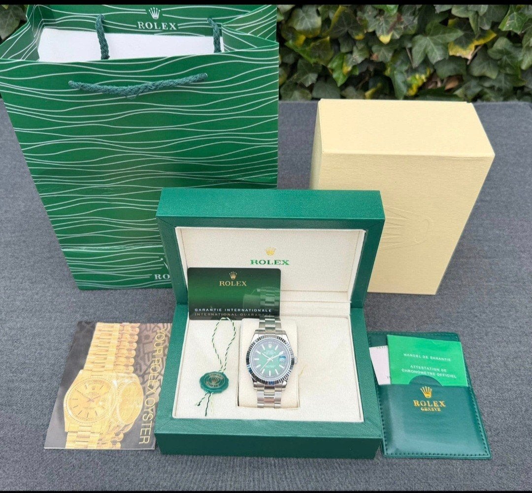 Rolex datejust 41 mm groene horloges, Staal, Staal, Rolex