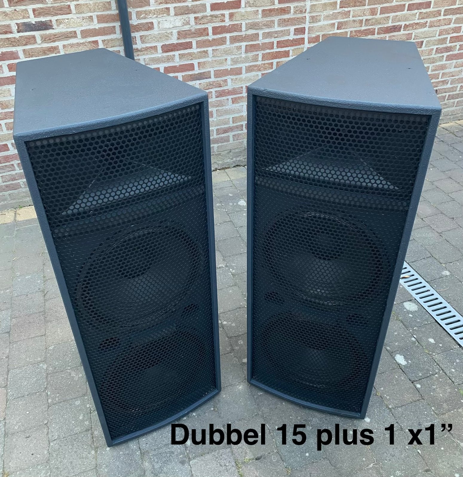 Net Paar Speakers dubbel 15” Woofers + 1 x1” HD driver/hoorn, TV, Hi-fi & Vidéo, Enceintes, Comme neuf, Enceinte de fête, Enlèvement