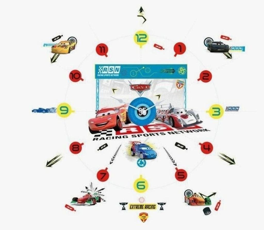 Disney Cars Wandklok / Klok met Muurstickers - AANBIEDING, Draadloos, Nieuw, Ophalen of Verzenden, Meerkleurig