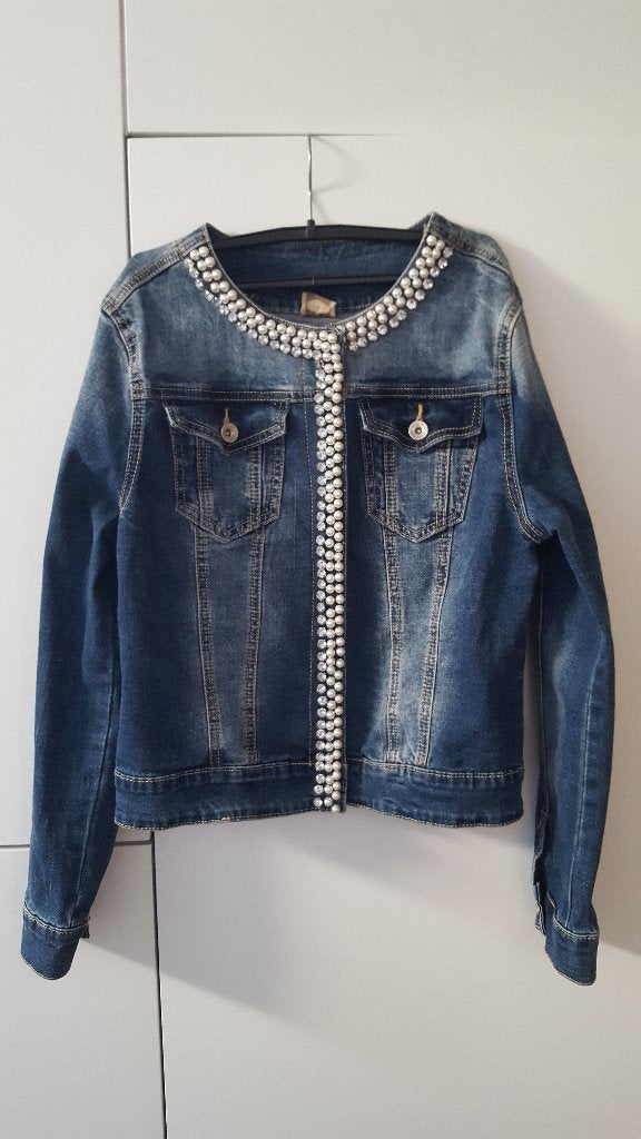 Jeansjas / jeansvest met parels en diamantjes 152 NIEUW, Ophalen of Verzenden, Nieuw, Meisje, Jas