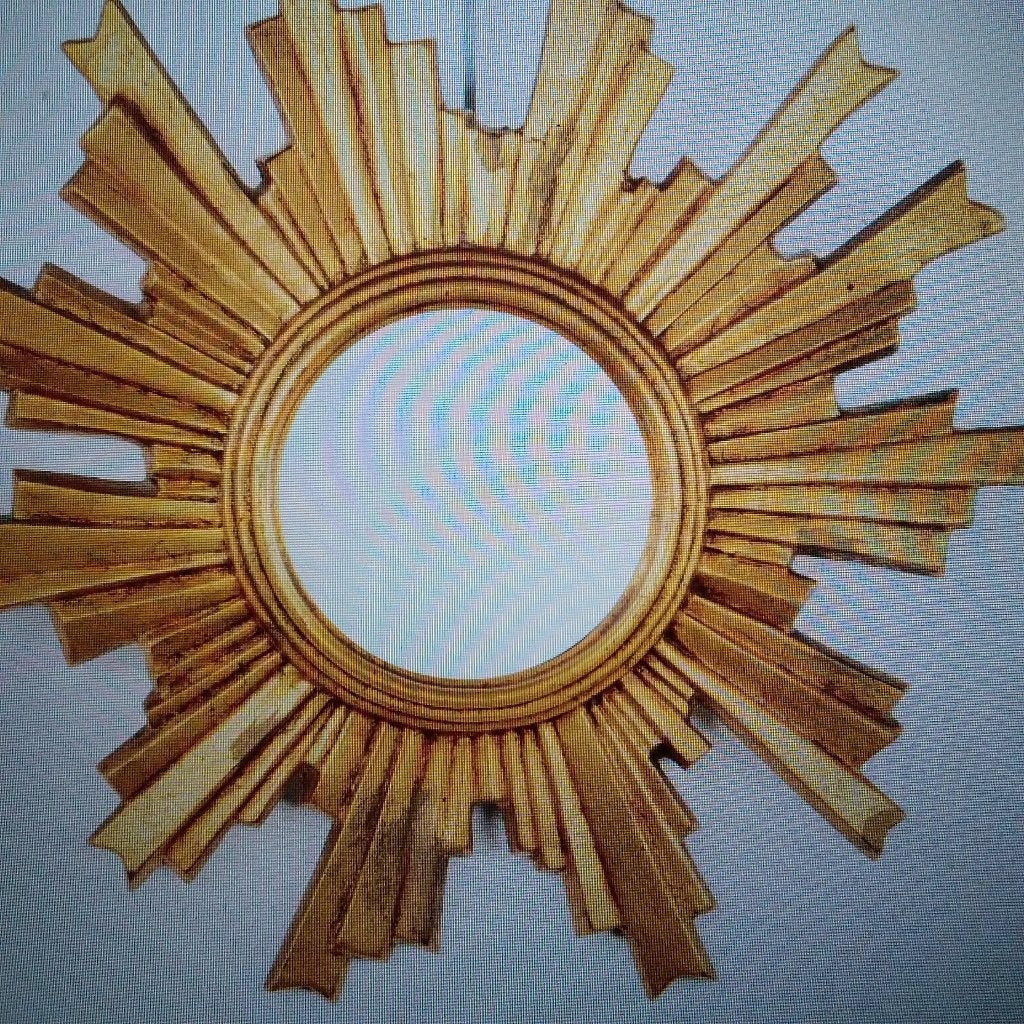 Miroir solaire ancien en bois doré, Antiquités & Art, Enlèvement ou Envoi, Rond