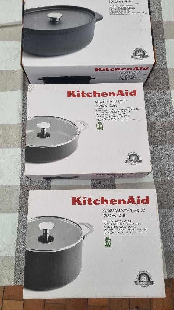 KitchenAid Kookpottenset 3 stuks    Nieuwprijs 436euro, Gietijzer, Nieuw, Pannenset, Ophalen of Verzenden