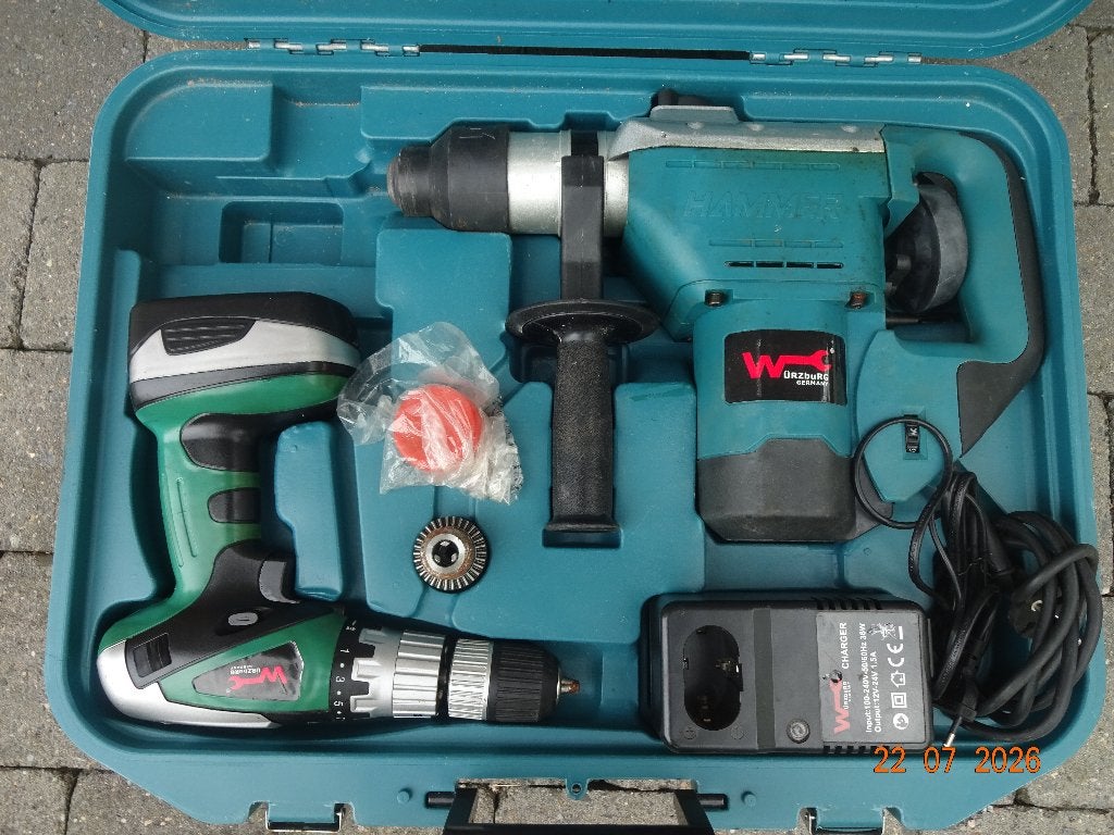 Wurzburg Combi 2 in 1(Rotary Hammer 850W) en (24V Boormach.), 600 watt of meer, Ophalen, Boormachine, Klopboormechanisme