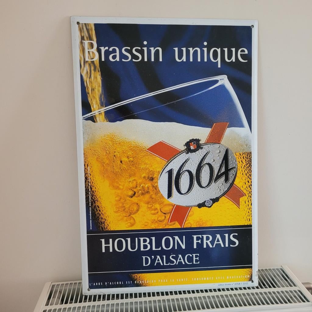 Plaque émaillée bière kronenbourg 1664, Collections, Enlèvement ou Envoi