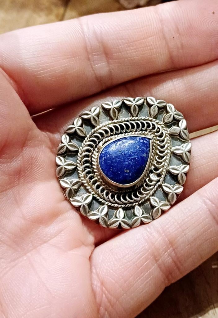 Grande broche en lapis-lazuli en argent, Enlèvement ou Envoi, Broche