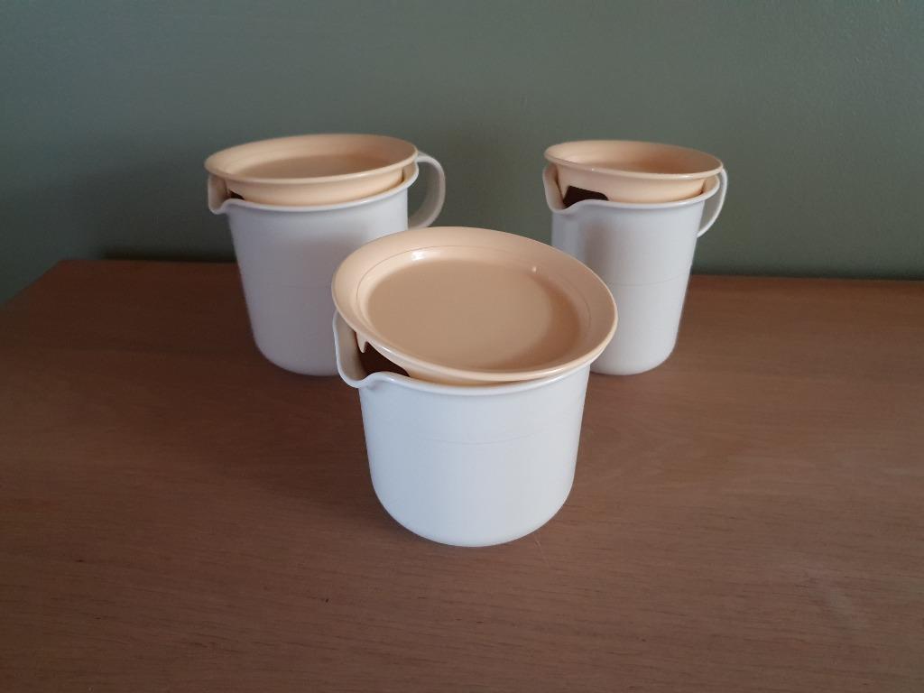 Vintage tupperware set melkpot - suikerpot, Ophalen, Zo goed als nieuw, Crème, Beker of Kan