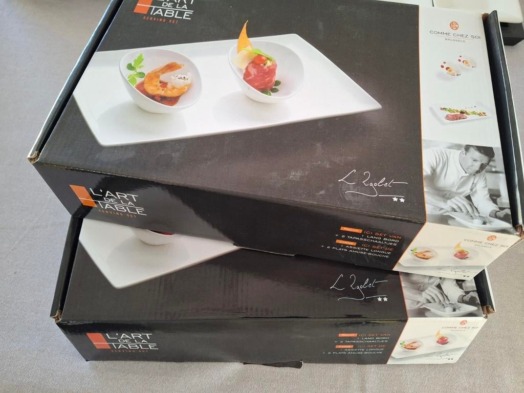 Lang bord en potje, 2 sets, Ophalen, Zo goed als nieuw