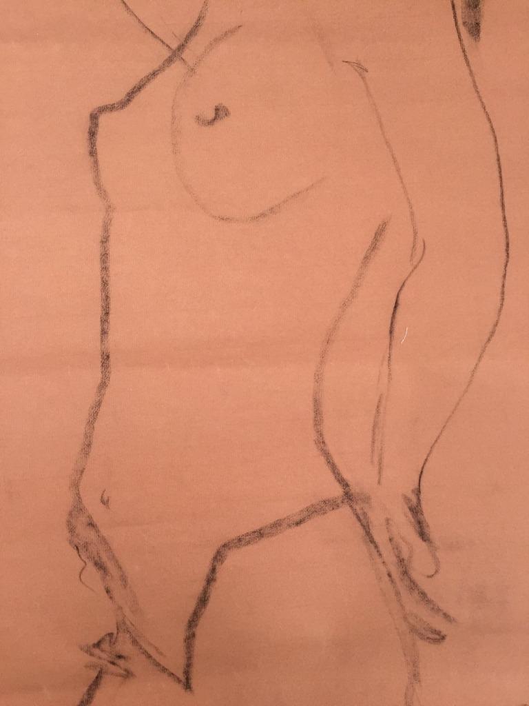 Zeldzaam vrouwelijk naakt - getekend op zalmkleurig papier, Ophalen of Verzenden