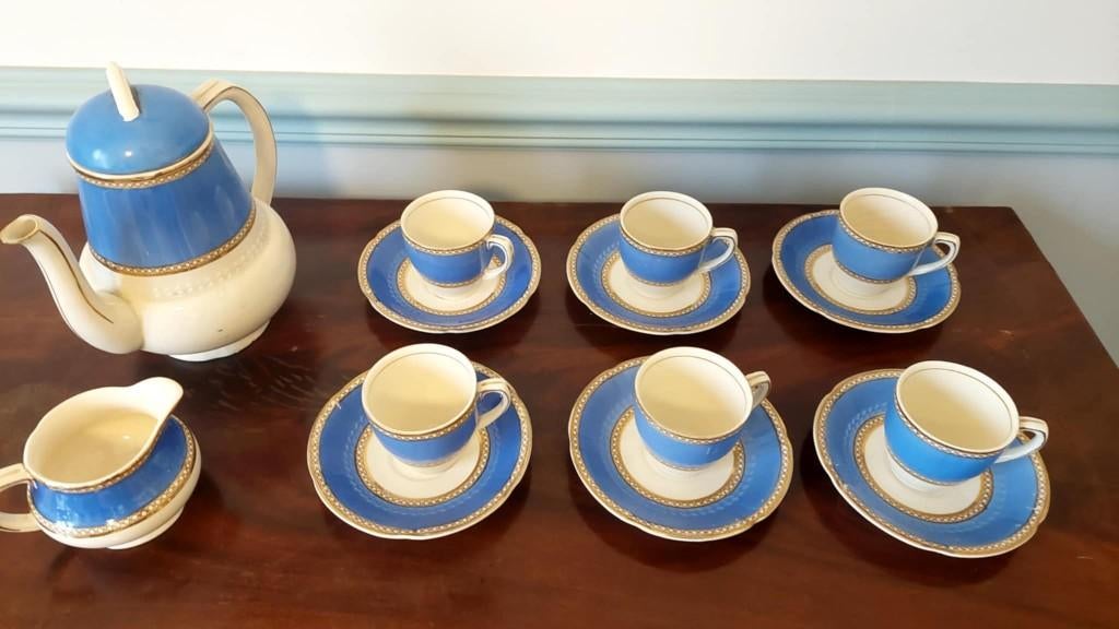 Superbe service à café anglais Wedgwood Ulander Powder Blue, Enlèvement ou Envoi