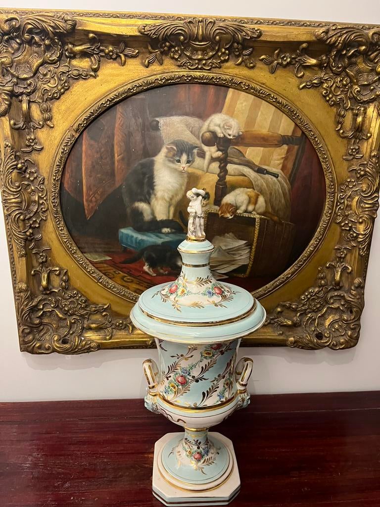 Antieke sierpot met deksel en engelfiguur, Antiquités & Art, Antiquités | Vases, Enlèvement