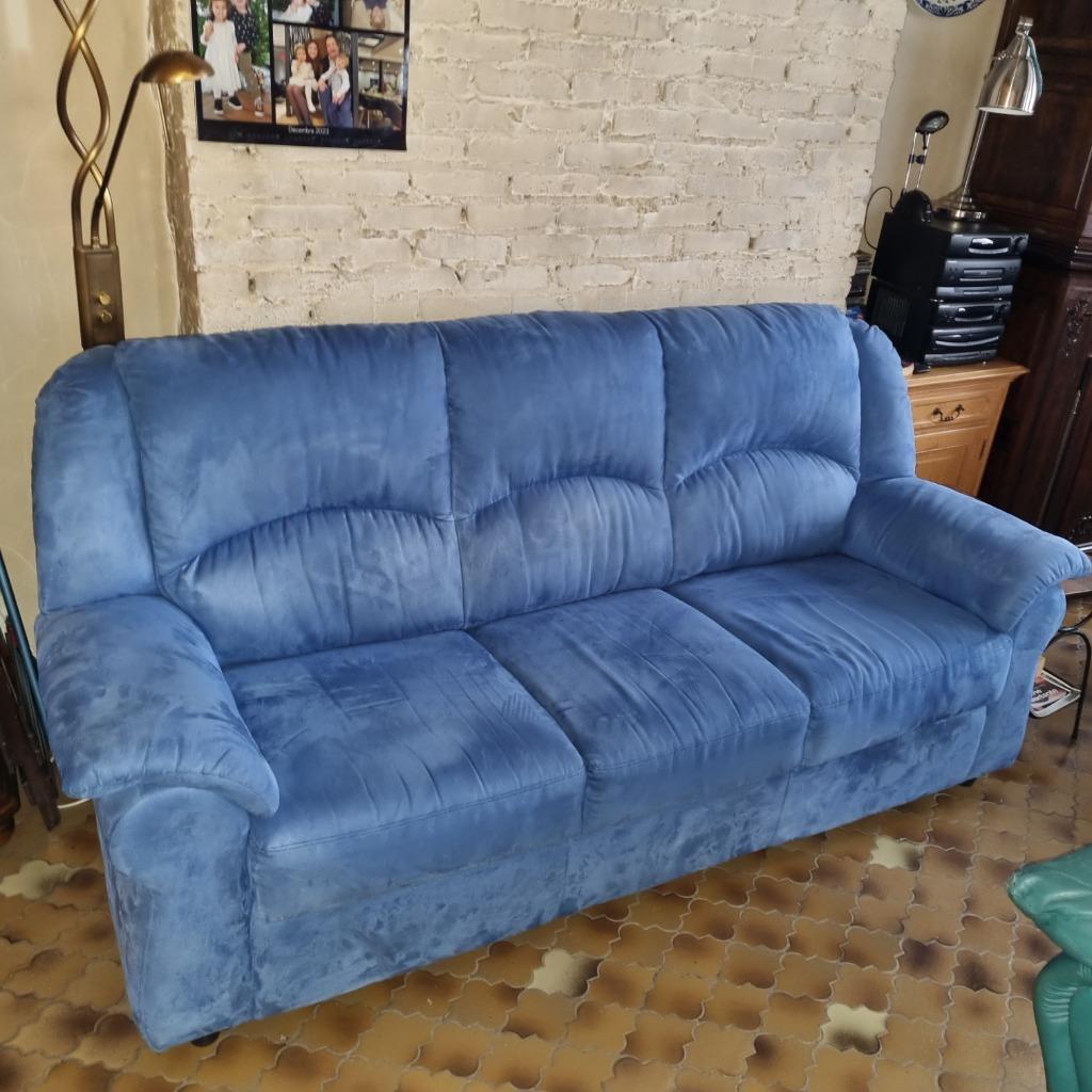 Salon nubuck divan 3 places + 2 fauteuils, Huis en Inrichting, Ophalen, Gebruikt