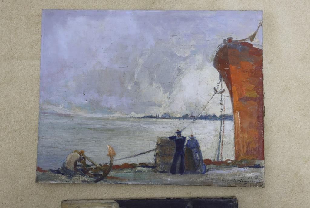2X schilderij HST Charles Swyncop Port of Antwerp Alfred Bas, Ophalen of Verzenden