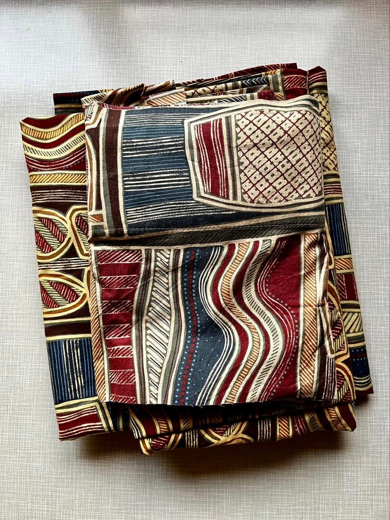 Retro Tiki Patroon gordijnen ‘60, Huis en Inrichting, Crème, 100 tot 150 cm, Ophalen of Verzenden, Zo goed als nieuw