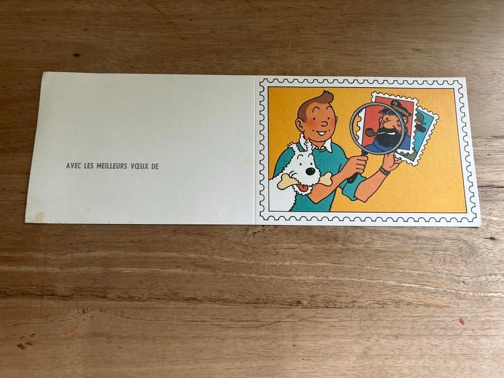 Carte de vœux Tintin Hergé 1980 Timbre. Non pliée /plano, Tintin