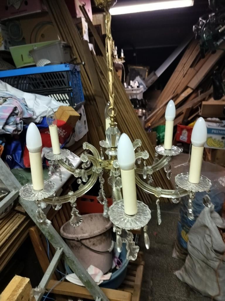 Magnifique lustre en métal et verre à 6 bras, Enlèvement