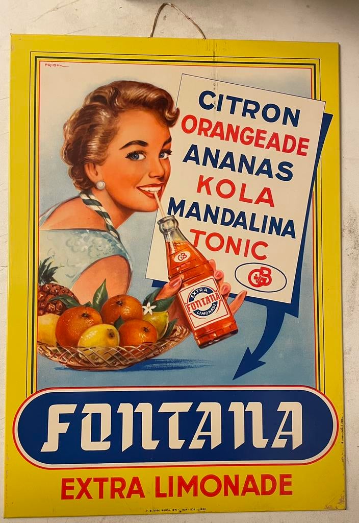 Vintage blik reclame fontana limonade 1958, Verzamelen, Ophalen of Verzenden, Zo goed als nieuw