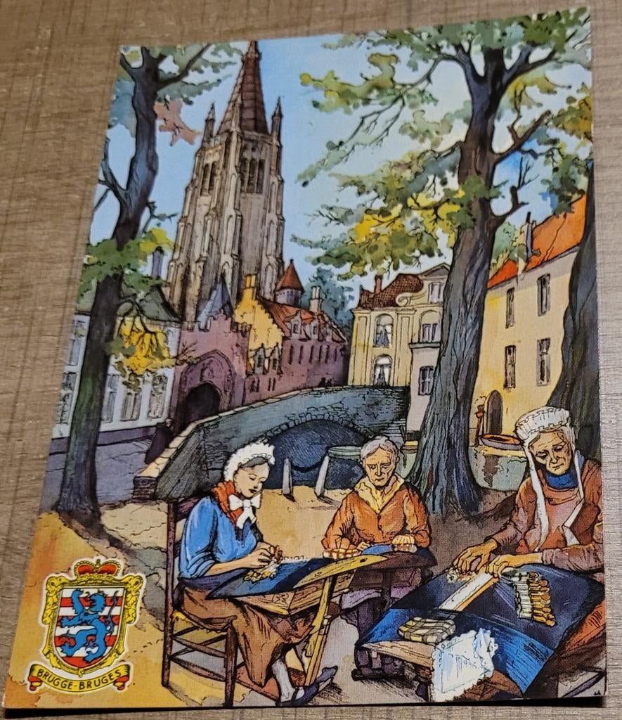 Oude postkaart: kantklossen Brugge, Verzamelen, Ophalen of Verzenden, Ongelopen, Ambachten of Beroep