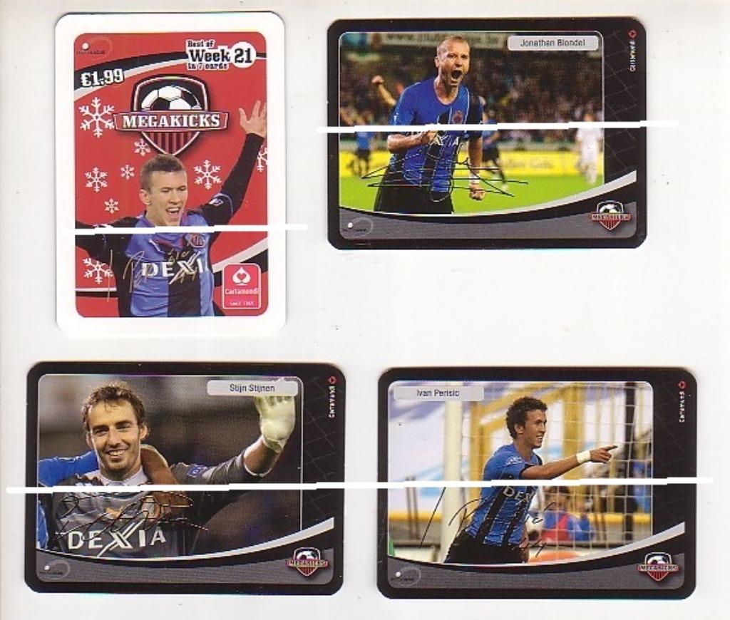 Megakicks Cartamundi / Club Brugge / 4 cards, Verzamelen, Verzenden, Zo goed als nieuw, Poster, Plaatje of Sticker