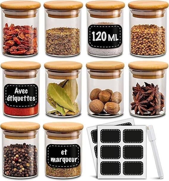 Pots à épices en verre | 10 pièces | LIVRAISON GRATUITE, Neuf, -, -, PRAKNU