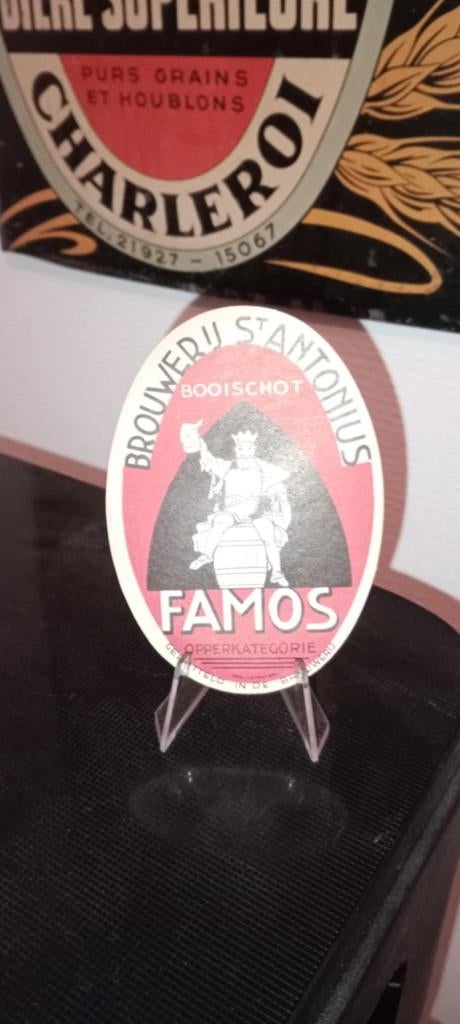Brasserie bière étiquette Famos roge, Enlèvement ou Envoi, Comme neuf, Panneau, Plaque ou Plaquette publicitaire, Autres marques