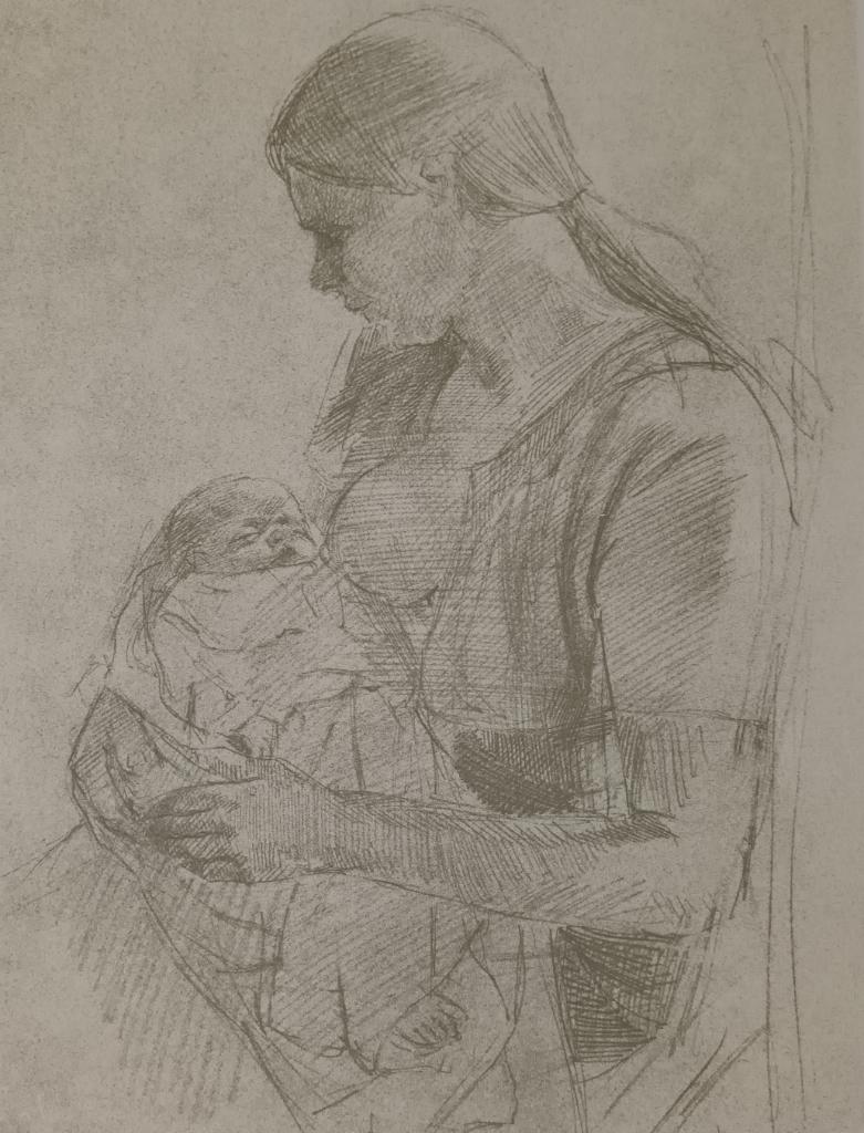 Lithografie gesigneerd Louis van Gorp (1932-2008) - "Moeder, Antiek en Kunst, Ophalen of Verzenden