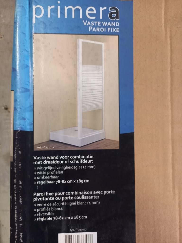 PAROI DOUCHE FIXE 78-82cm 185cm VERRE SÉCURITÉ LIGNÉE BLANC, Enlèvement