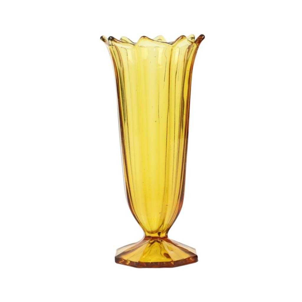 Art Deco Vaas Geperst Glas Amber Rosice Glassworks 21cm, Enlèvement ou Envoi