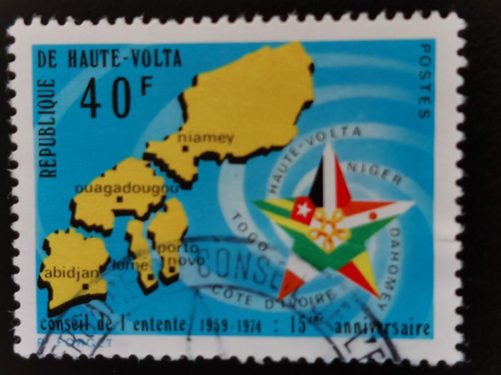 Haute-Volta 1974 - samenwerking West-Afrika - landkaart, Ophalen of Verzenden, Overige landen, Gestempeld