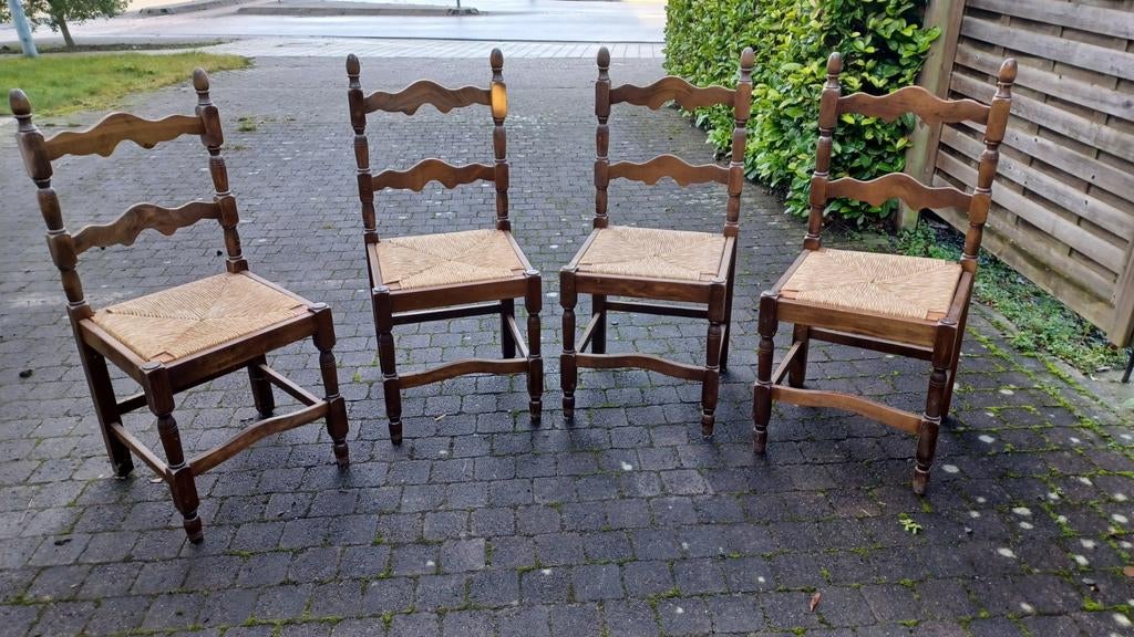 Houten stoelen met biezen zitting 4 stuks, Enlèvement