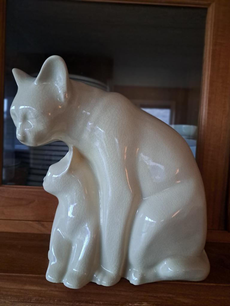 Craquele kat met kitten Art Deco stijl, Antiek en Kunst, Ophalen of Verzenden