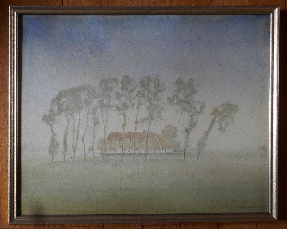 Maurice Pauwaert - kunstschilder - Aquarel Polderzicht, Antiek en Kunst, Kunst | Schilderijen | Klassiek, Ophalen