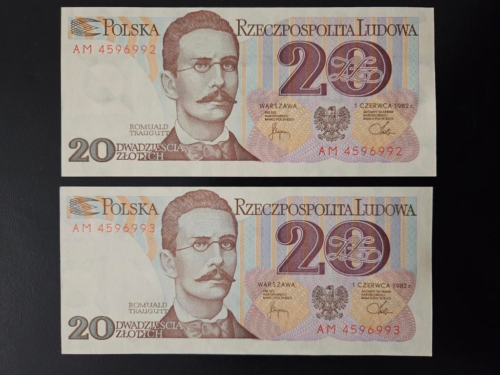Lot de 2 pièces de 20 zlotys polonais UNC 1982, Enlèvement ou Envoi, Pologne, Série