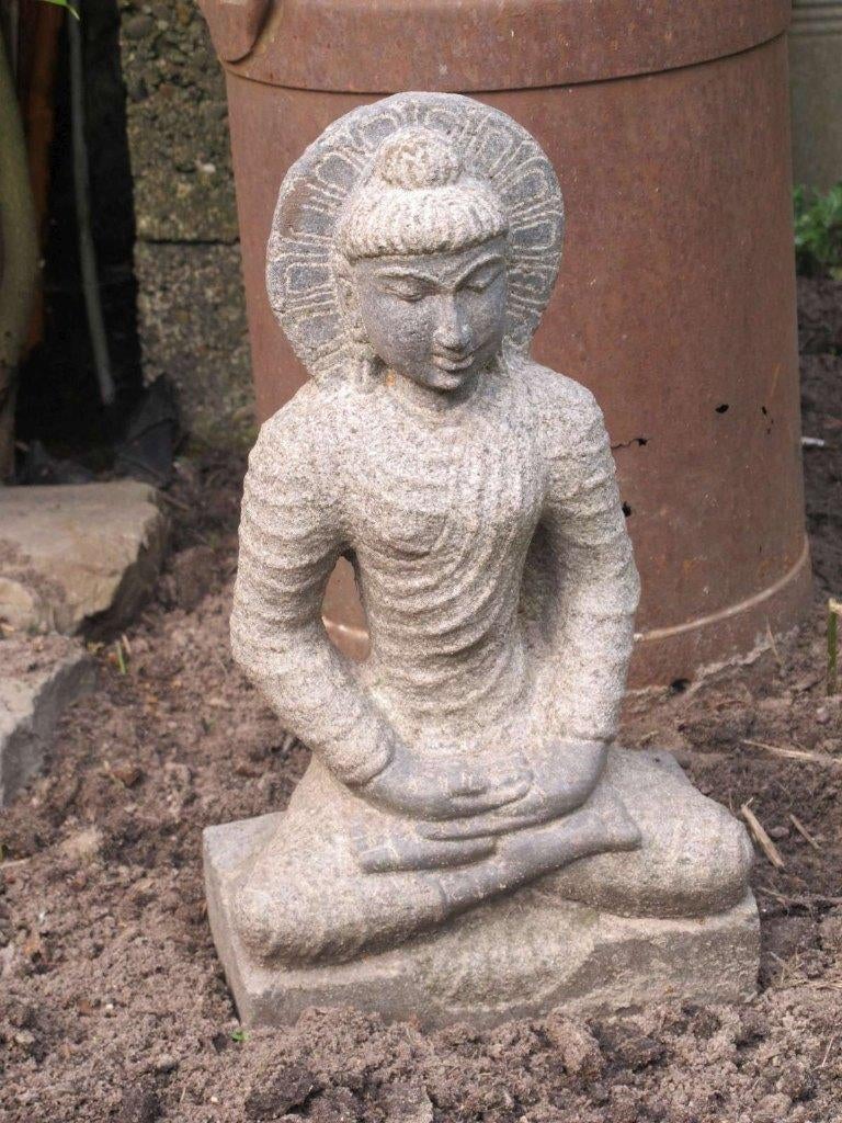 Boeddha zwart graniet 37 cm tuinbeeld tempelbeeld, Tuin en Terras, Tuinbeelden, Zo goed als nieuw, Boeddhabeeld, Steen, Ophalen of Verzenden