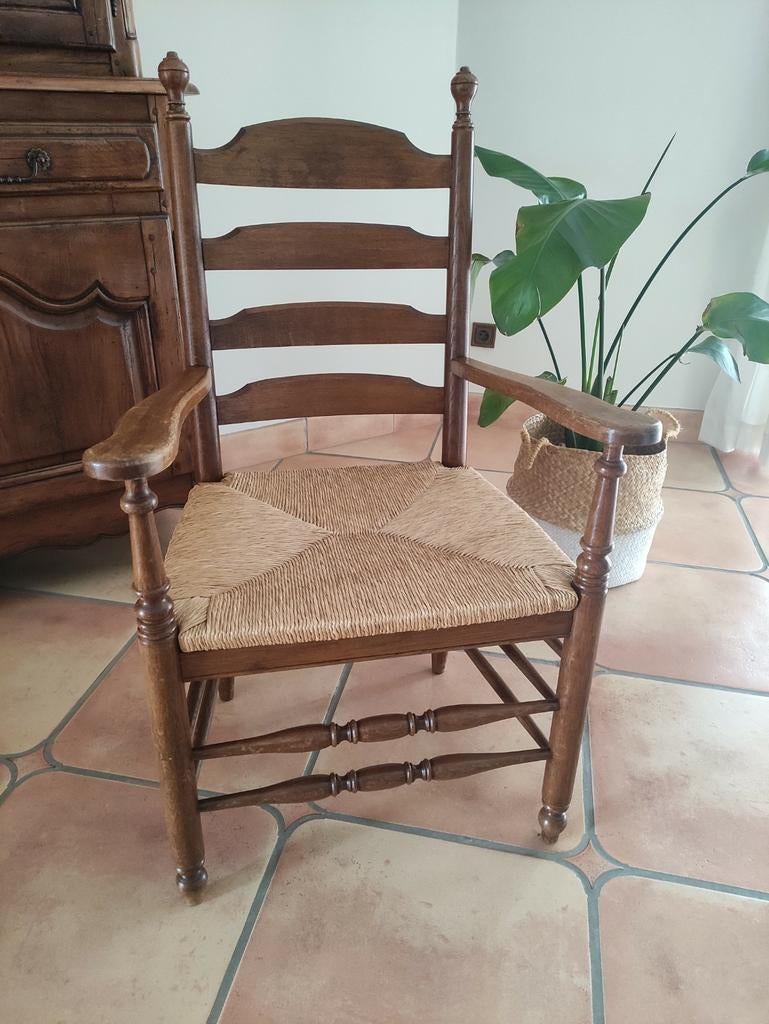 Chaise à accoudoirs chêne massif brun moyen, Maison & Meubles, Chaises, Enlèvement, Brun