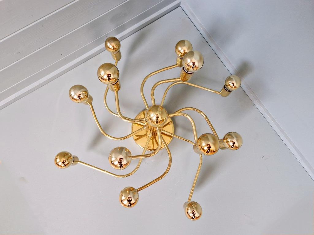 Plafonnier/Lustre en laiton design, années 70, Antiquités & Art, Enlèvement ou Envoi