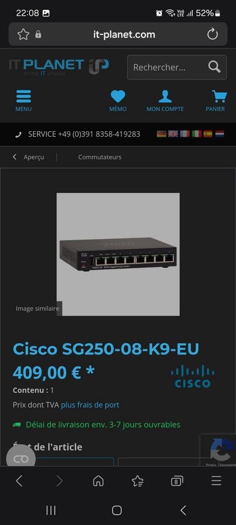 Cisco 8p poe switch, Enlèvement ou Envoi, Utilisé