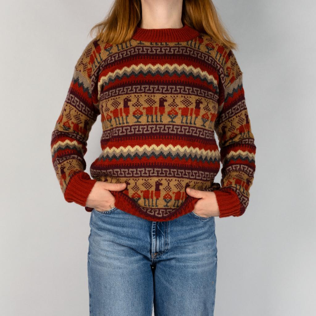 Alpaka Wollen Trui Rood met Patroon Maat L uit Peru, ANDERE, Verzenden, Maat 42/44 (L), Nieuw