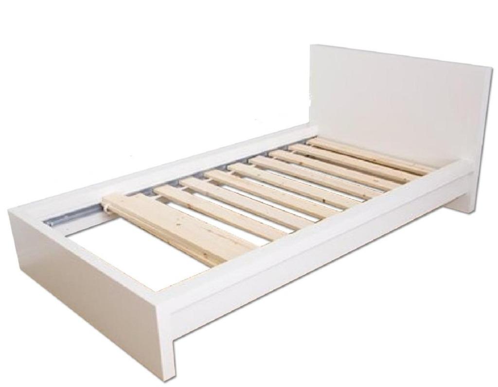 Lit simple blanc IKEA Malm + sommier à lattes réglable, 90 cm, Une personne, Enlèvement, Utilisé