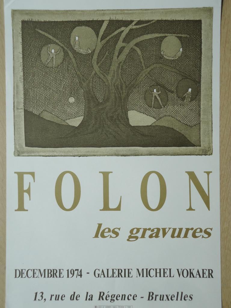 1974 FOLON Les gravures affiche lithographie galerie Vokaer, Antiquités & Art, Enlèvement ou Envoi