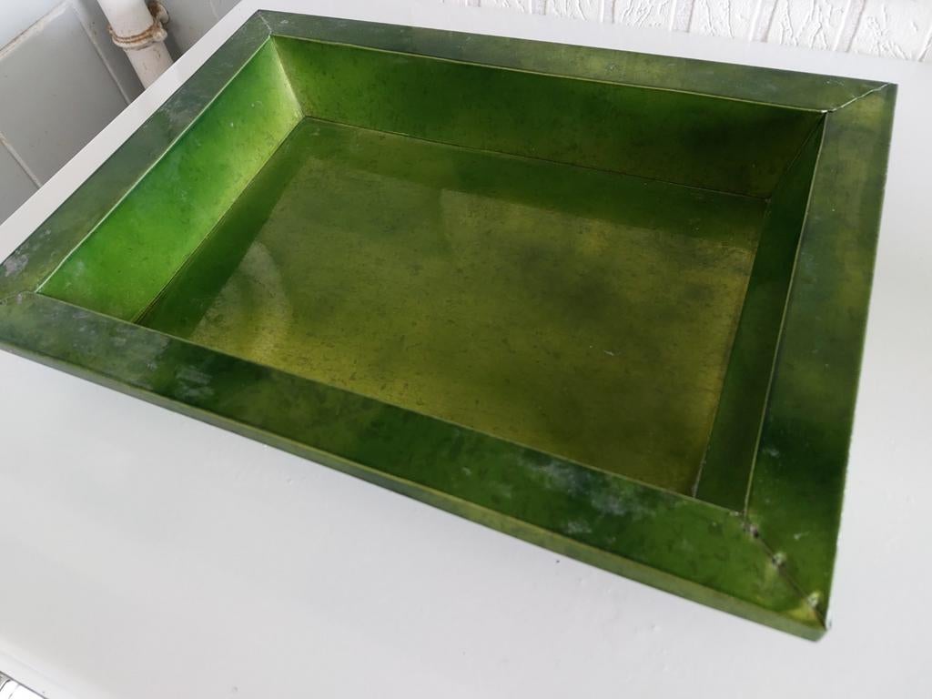 Vasque en métal verte pour déco florale, Enlèvement ou Envoi, Comme neuf, Métal
