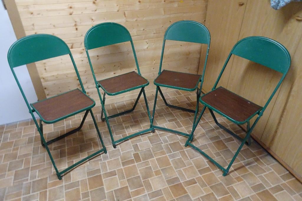 4 stoelen voor op terras, Ophalen, Gebruikt, Metaal