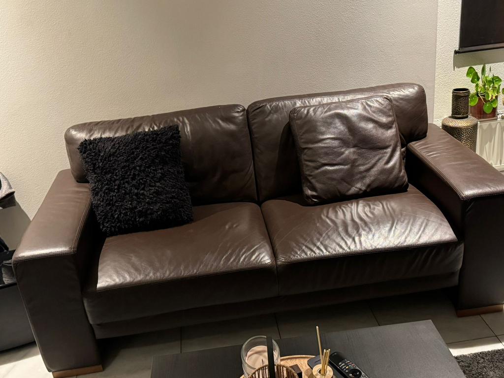 Bruine leren zetels, Huis en Inrichting, Zetels | Zetels, Ophalen, Tweepersoons, Leer, Rechte bank